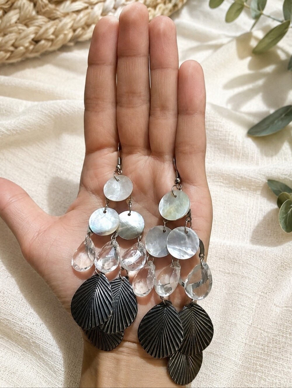 Layered Shell Chandelier Earrings
